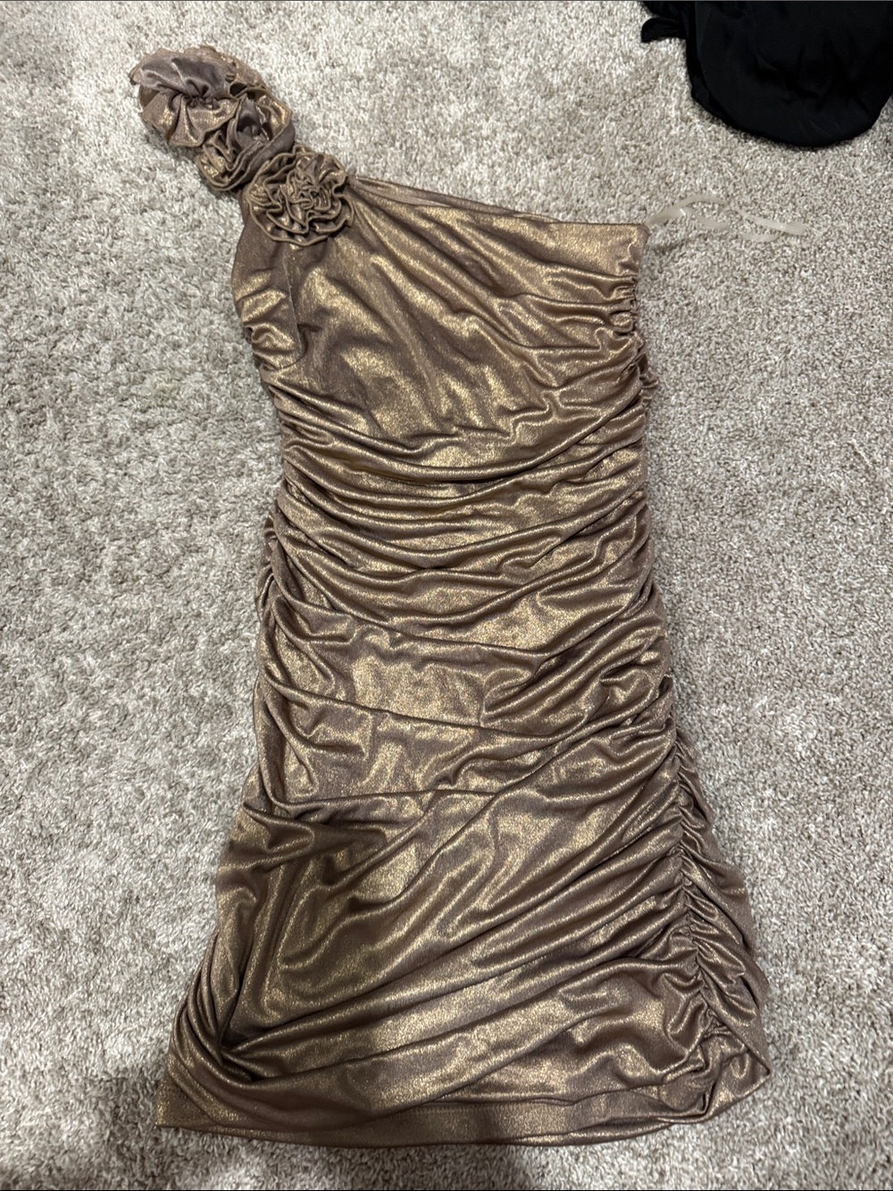 Forever 21 One-Shoulder Shimmery Bronze Ruched Dress with Rosette